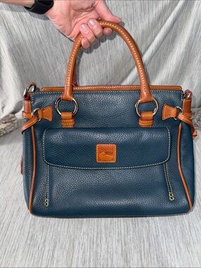 Dooney & Bourke Teal Pebble Leather Satchel with accessories